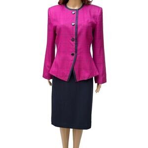 Skirt Suit 2pc Womens Size 6 Vintage Pink & Blue Career Office Preppy Old Money